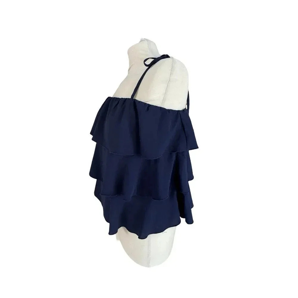 NWT KIRUNDO || Women's Chiffon Tiered Blouse Navy Large